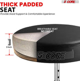 Thick padded drumming chair with adjustable height for comfort and stability.