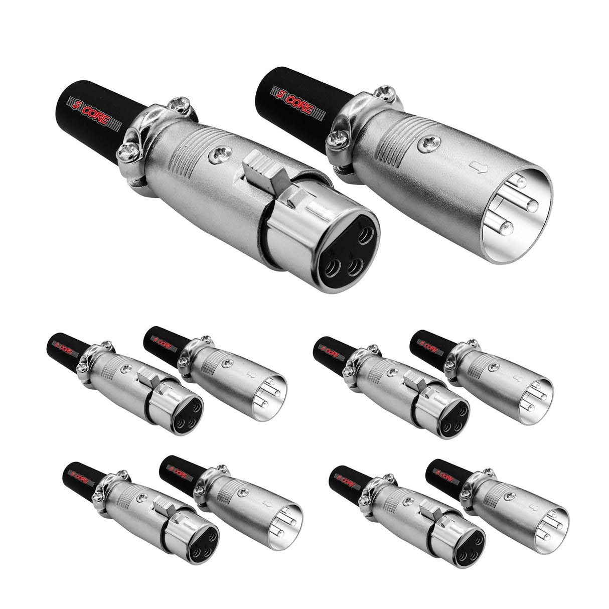 5Core XLR Connector Male Female to 1/4 Audio Jack 3 Pin Secure Mic Plug w Locking Ends 5 PAIR